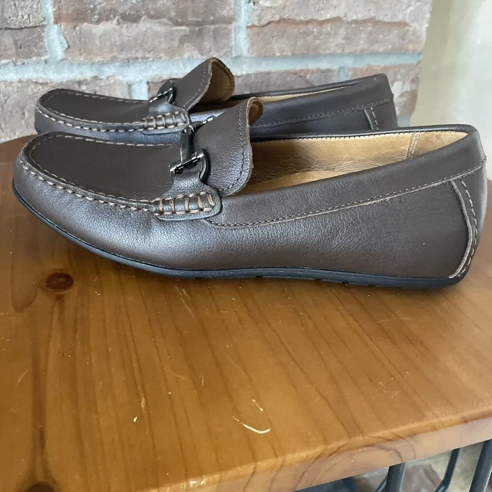 Vionic Loafer Moccasin Shoes Men's Size 7 Brown Mason Silver Buckle Comfort